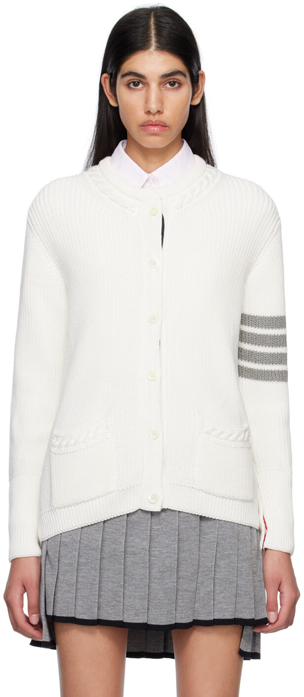 

Белый кардиган с 4 полосами Thom Browne