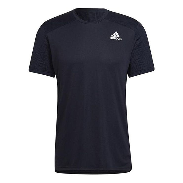 Футболка Adidas Solid Color Logo Round Neck Short Sleeve Ink Blue T-Shirt, Синий women solid o neck short sleeve top