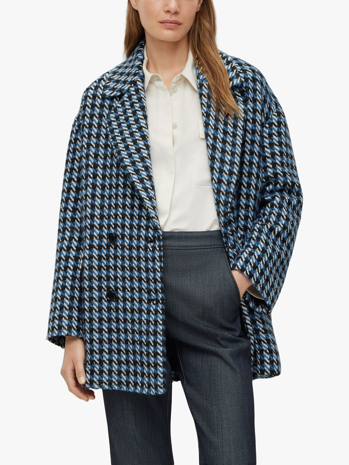 

Двубортное пальто HUGO BOSS Caluna с узором гусиные лапки, синий/мульти