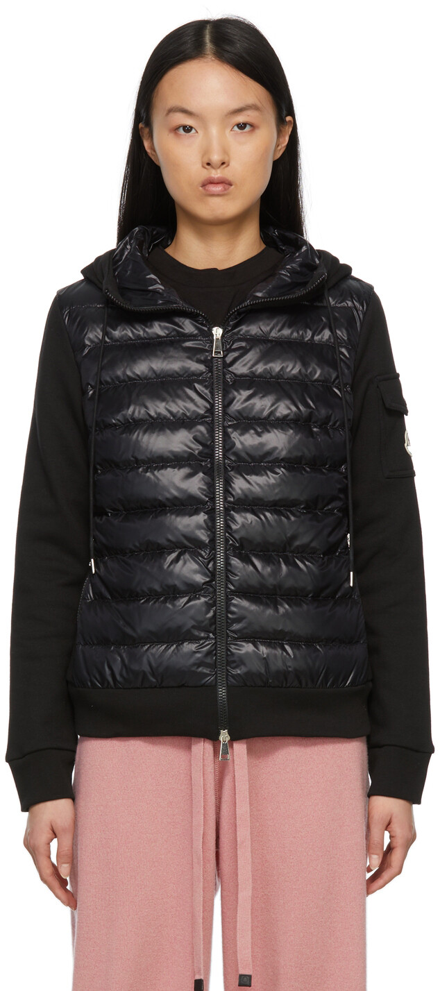

Черная пуховая куртка на молнии со вставками Moncler