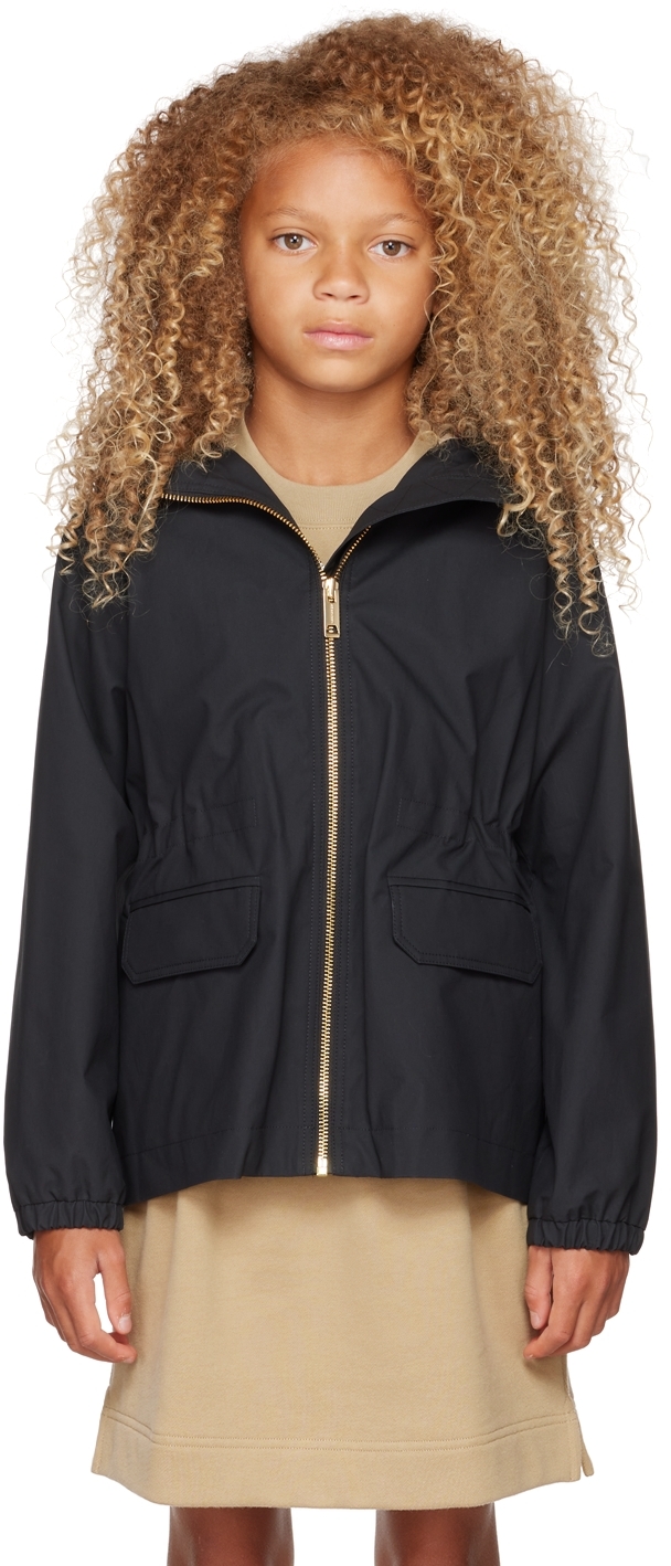 Детская черная хлопковая куртка с капюшоном Burberry
