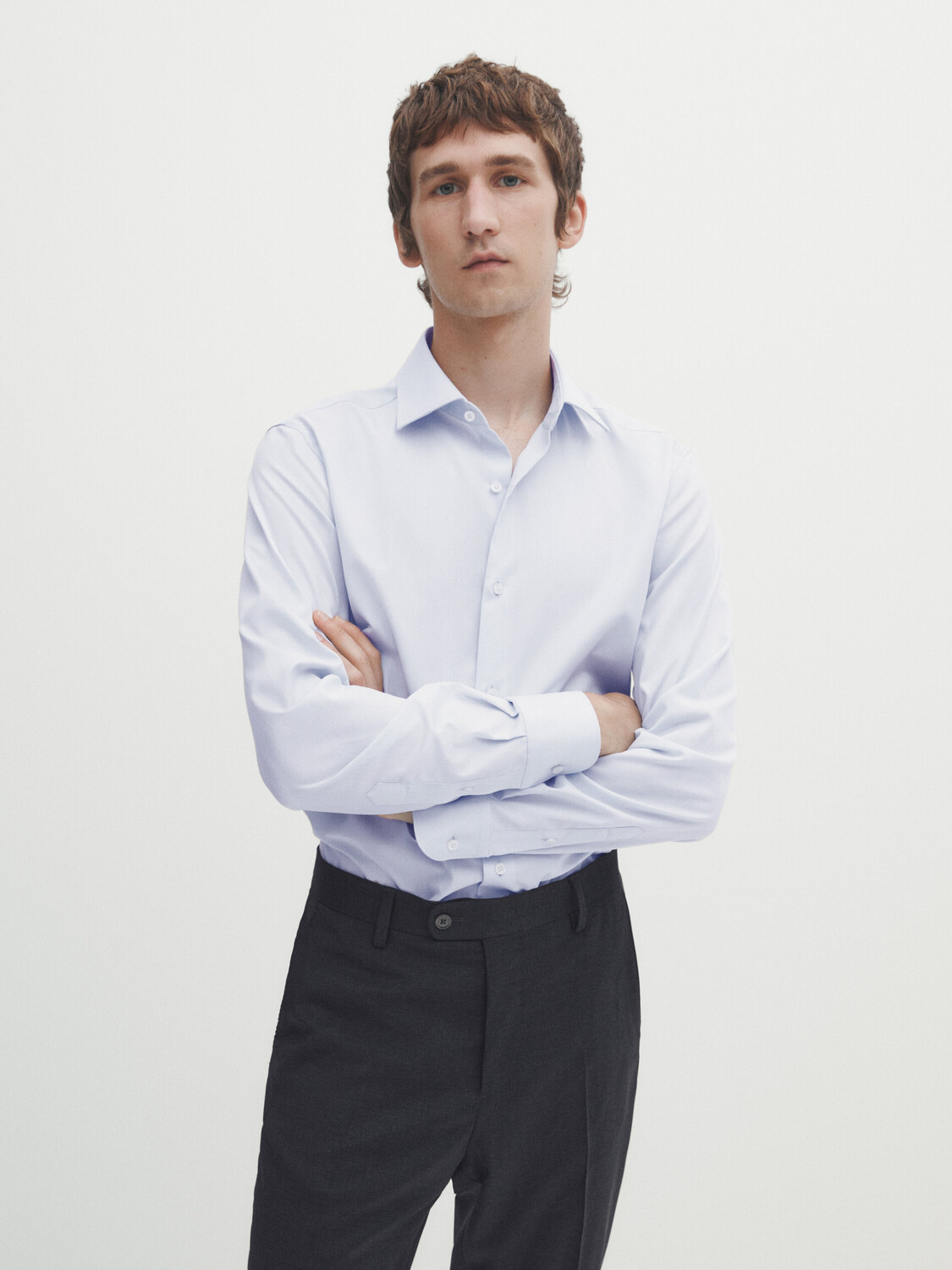 

Рубашка узлого кроя текстурированной рубашки easy iron Massimo Dutti, небесно-синий