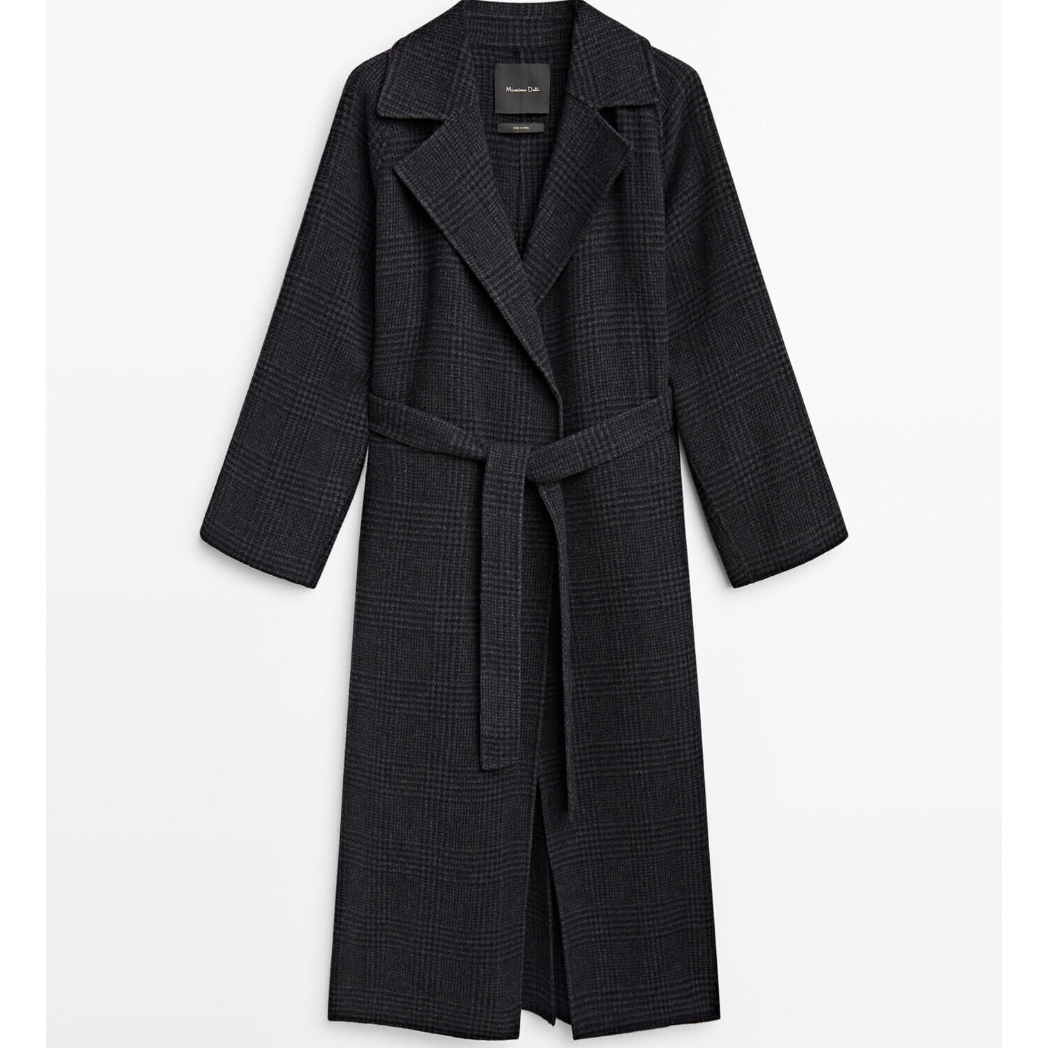 

Пальто Massimo Dutti Long Wool Blend Check Robe, темно-серый