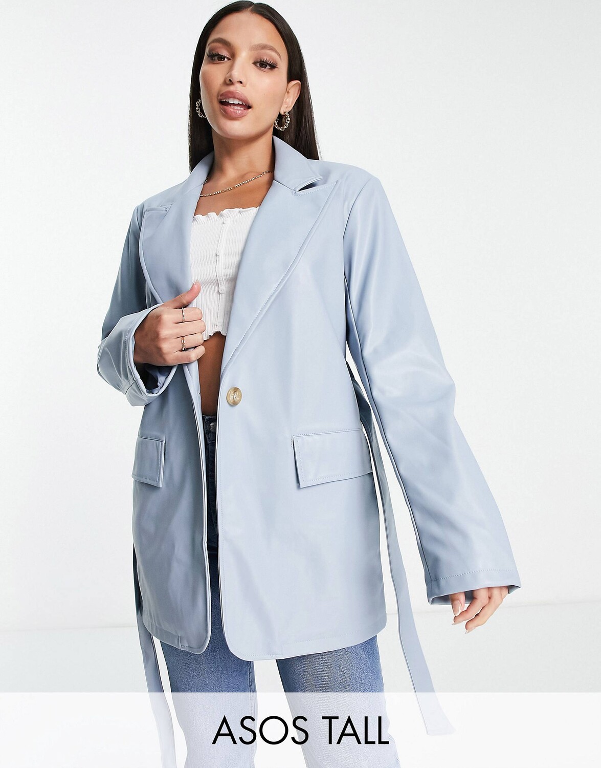 

Синий пиджак из искусственной кожи для пап ASOS DESIGN Tall