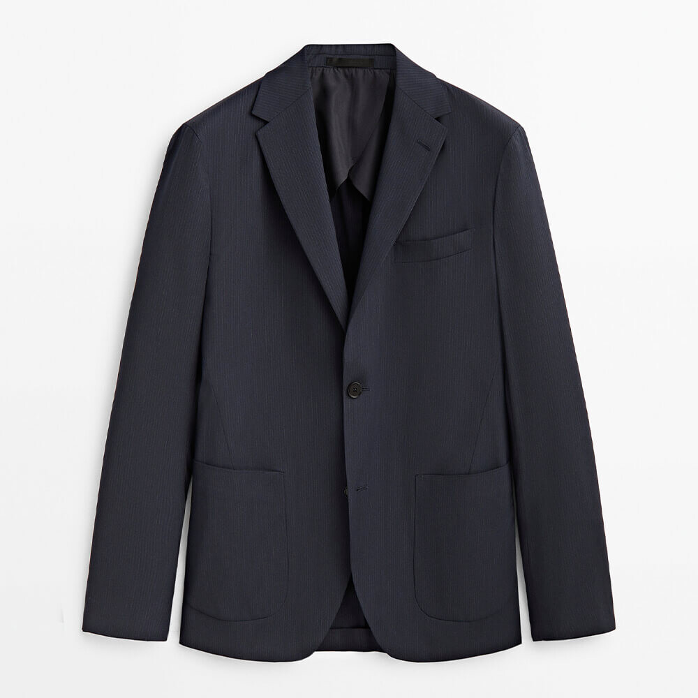 

Костюмный пиджак в тонкую полоску Massimo Dutti, темно-синий