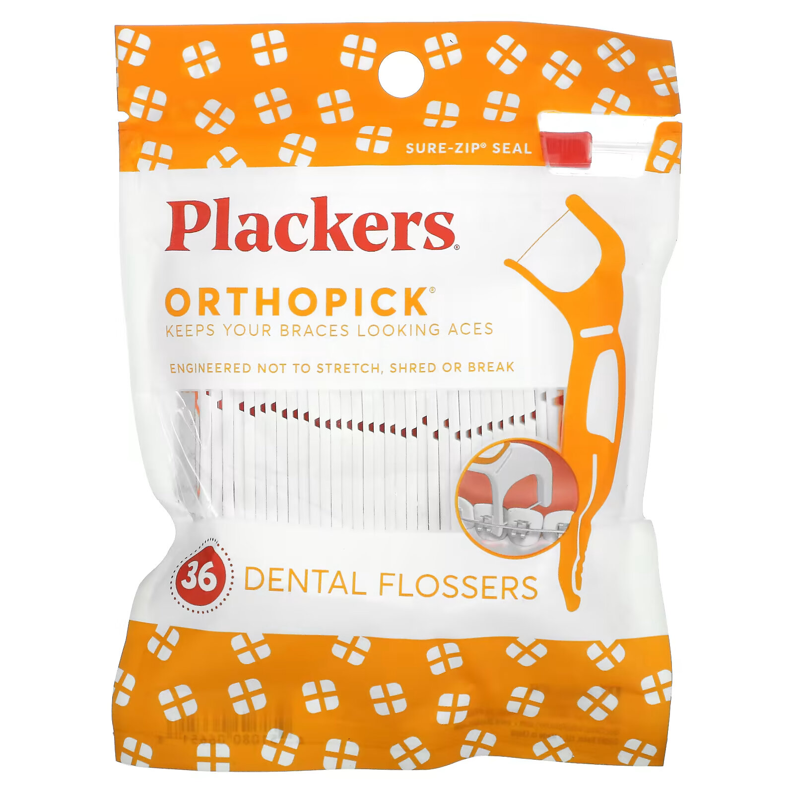 Plackers, Orthopick, зубочистки с нитью, 36 шт. флоссер plackers orthopick 24 шт