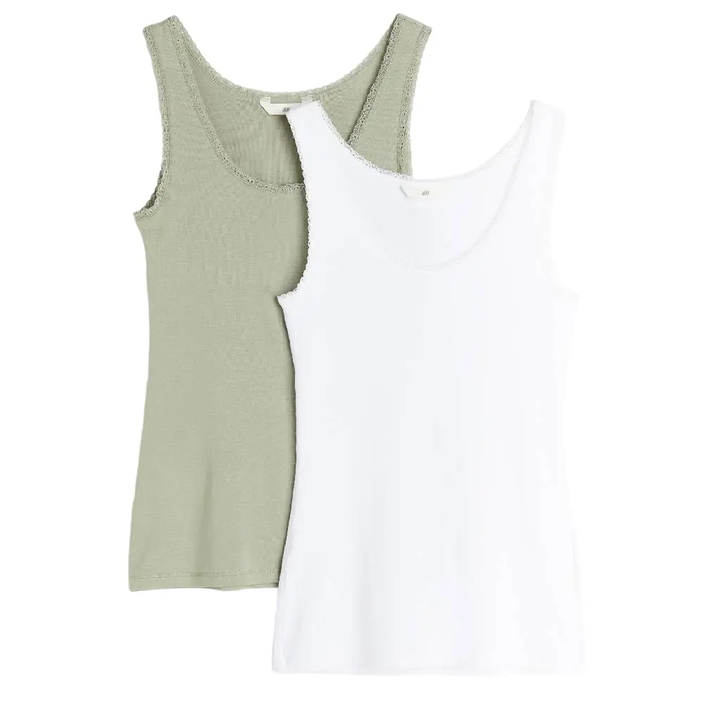 

Майка с кружевом H&M 2 шт, бело-зеленый