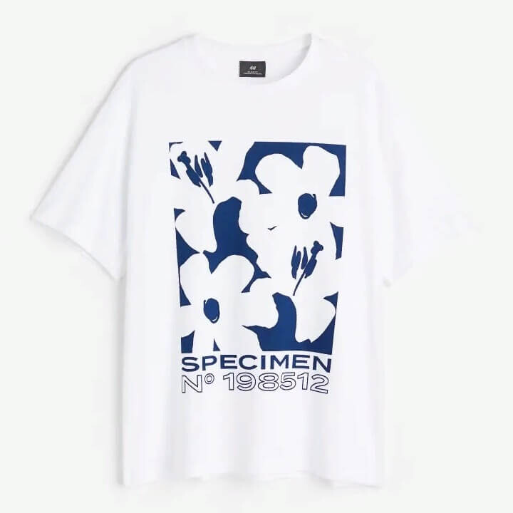 

Футболка с принтом H&M Flowers Relaxed Fit, белый