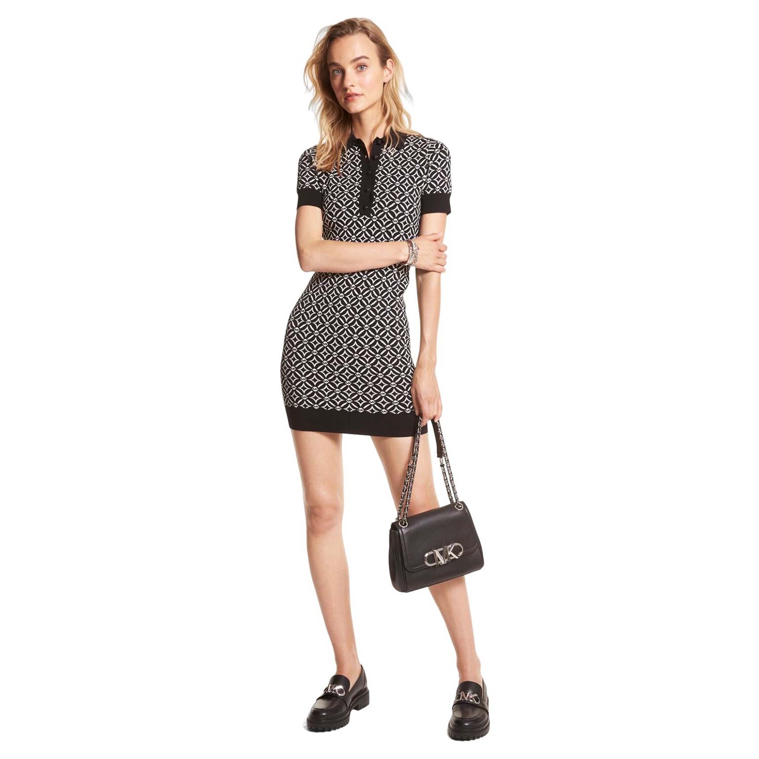 

Платье Michael Michael Kors Logo Jacquard Polo, черный/серый