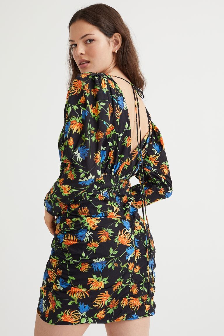 

Платье с V-образным вырезом H&M, черный/цветы
