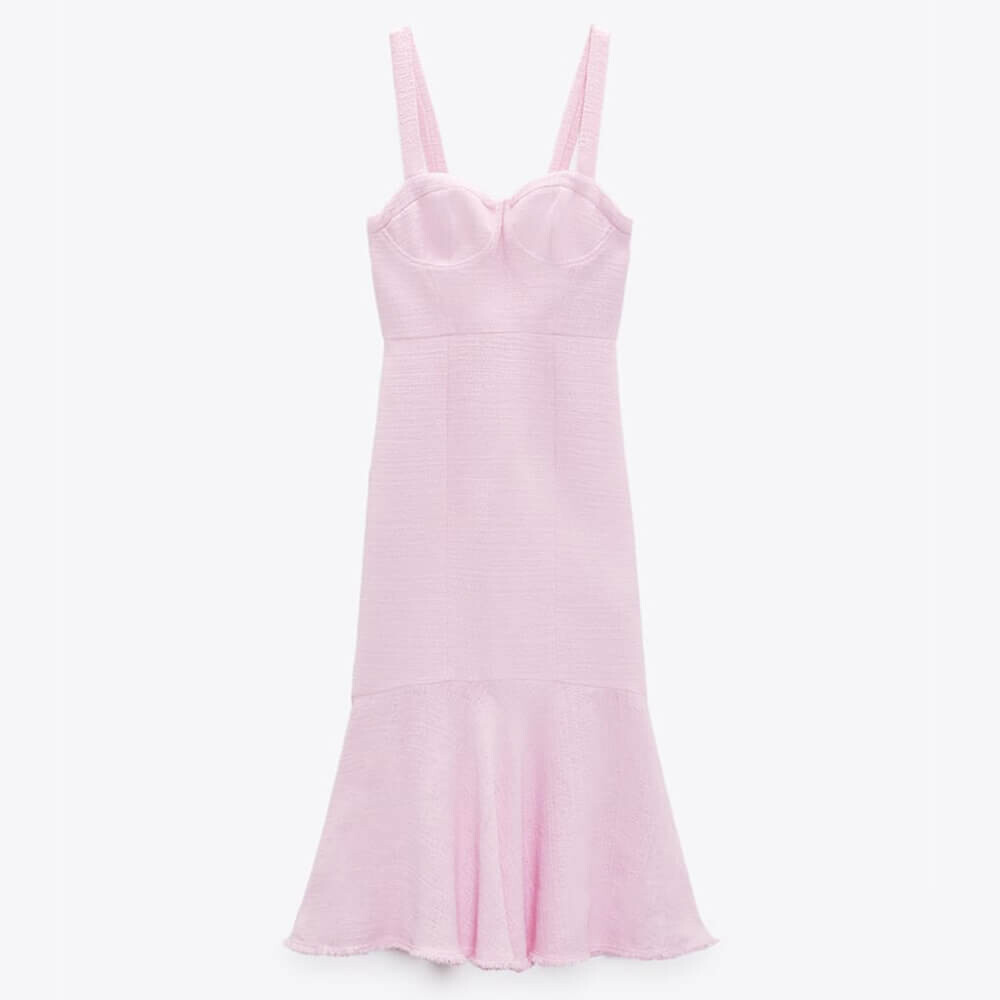

Платье Zara Textured With Ruffles, пастельный розовый