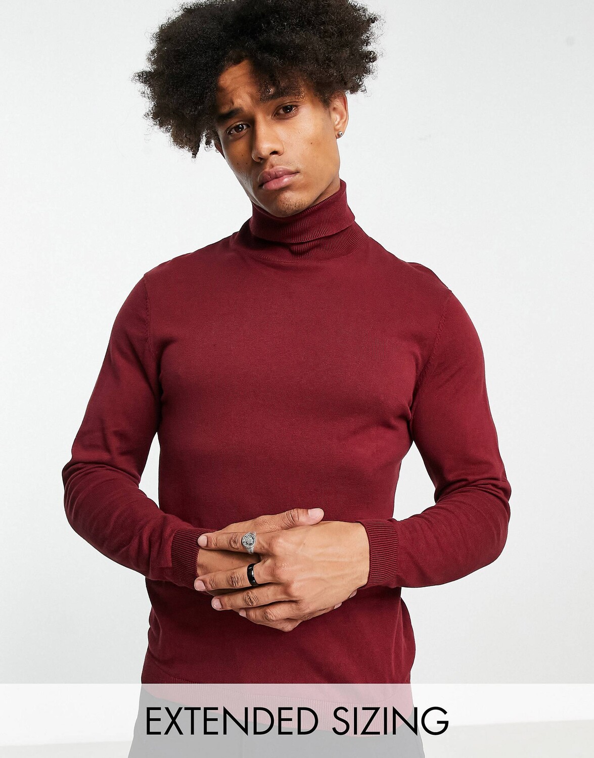

Бордовый вязаный хлопковый джемпер с высоким воротником ASOS DESIGN, Красный