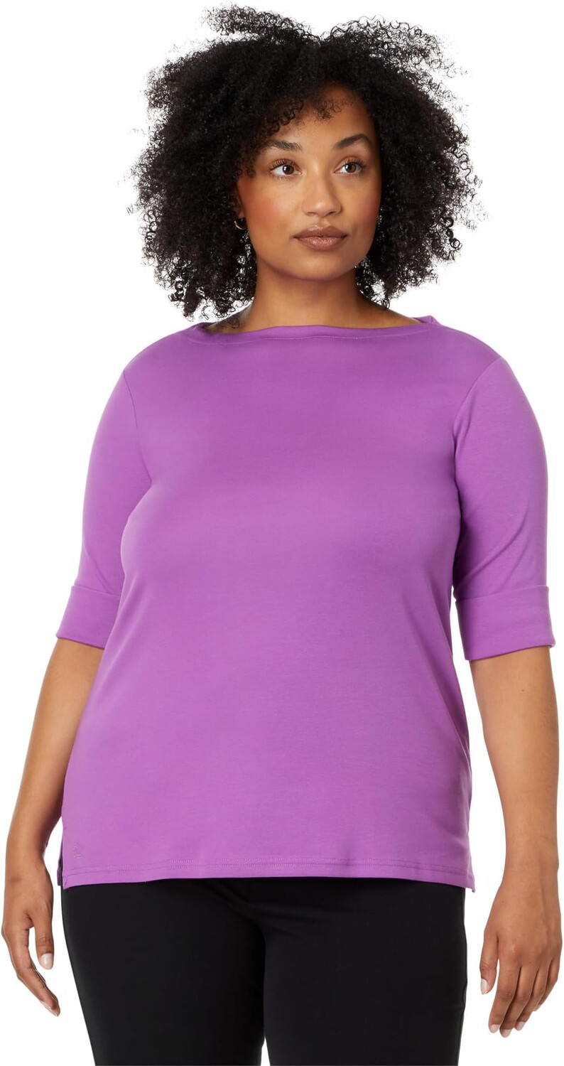 

Топ Lauren Ralph Lauren Plus Size Stretch Cotton Boatneck Top, цвет Aurora Violet
