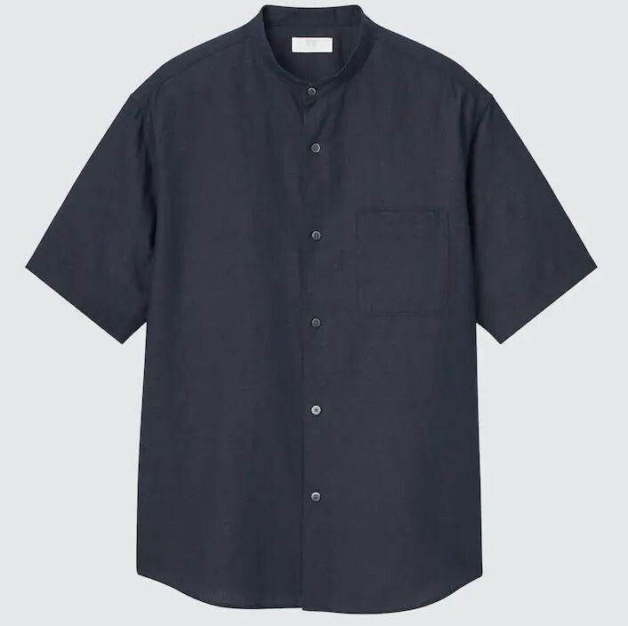 

Рубашка Uniqlo Linen Cotton Blend Short Sleeved, темно-синий