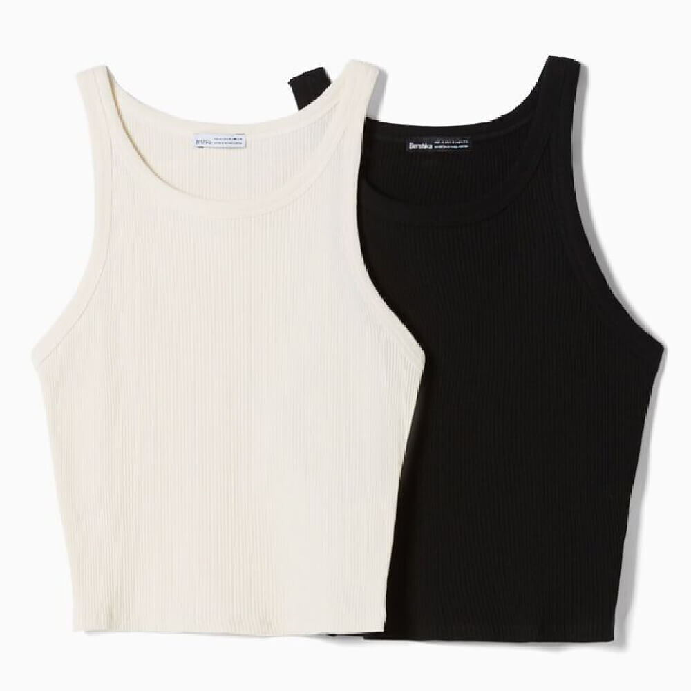 

Комплект топов Bershka Sleeveless Ribbed, черный/светло-бежевый