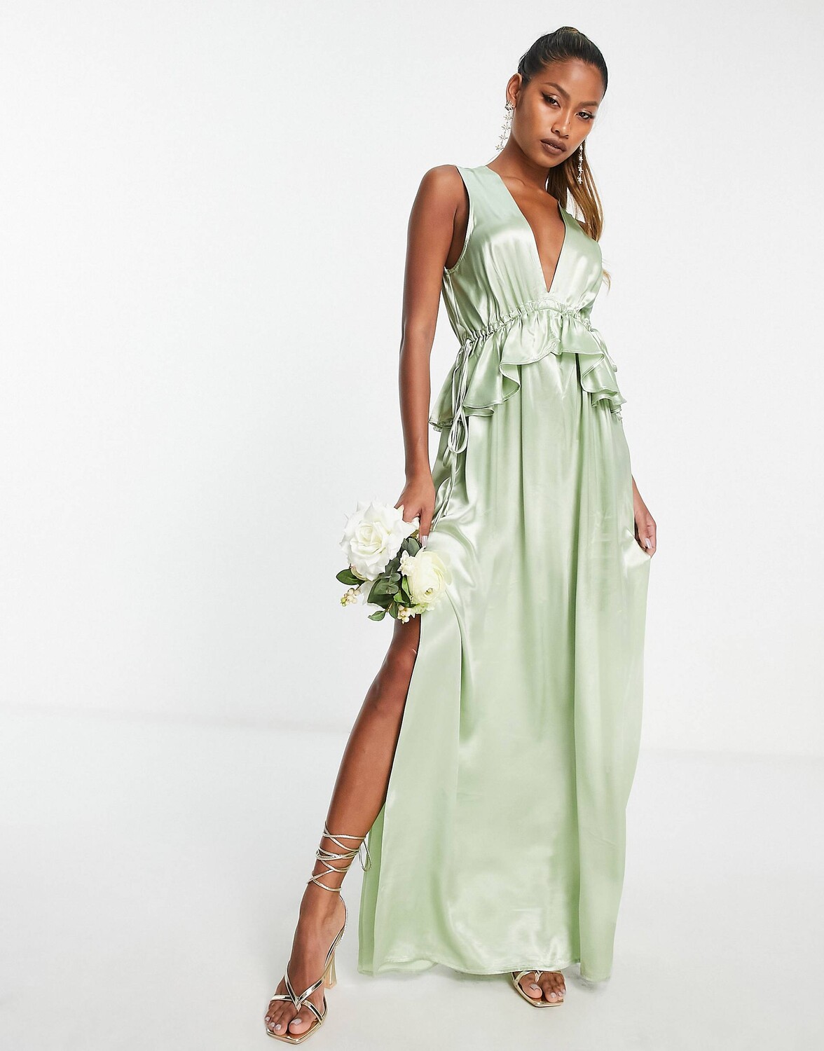 

Платье цвета шалфея с оборками и баской для подружек невесты Topshop vera blend - GREEN
