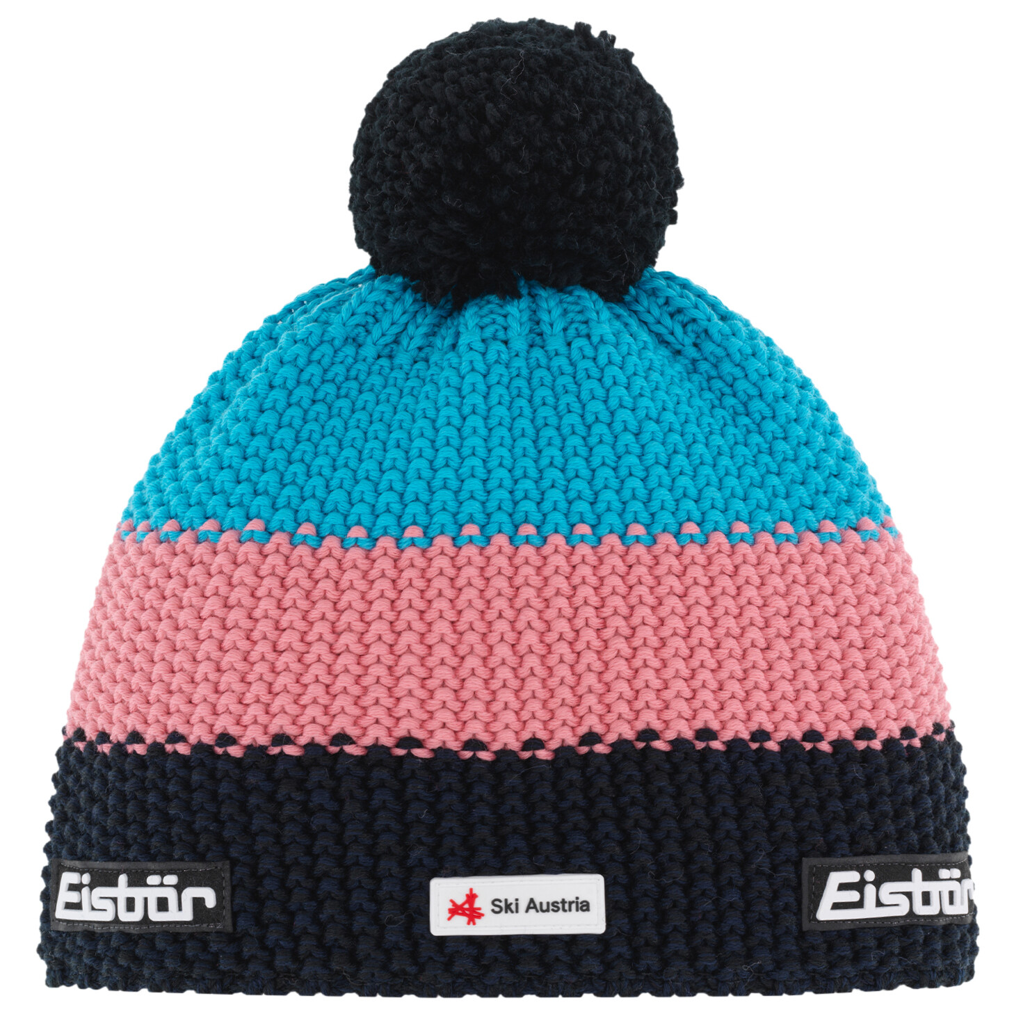 

Шапка Eisbär Star Pompon Ska, цвет Black-Blue Melange/Strawberry/Mugo