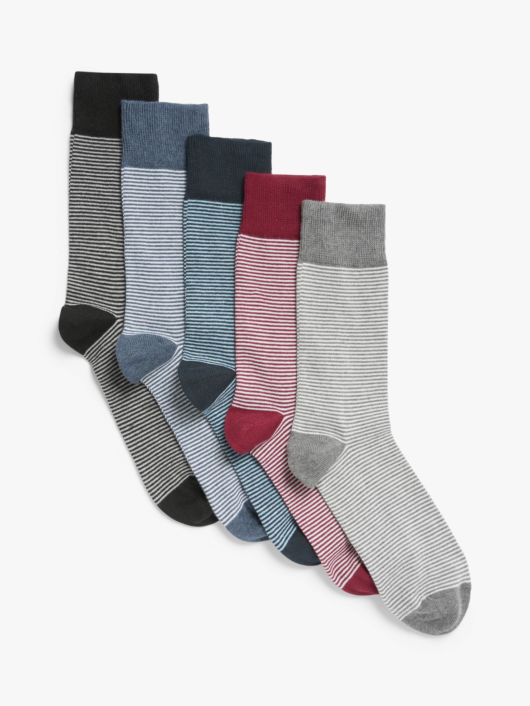 Мужские носки с полосками из органического хлопка John Lewis, черный/синий/темно-синий/бордовый/серый