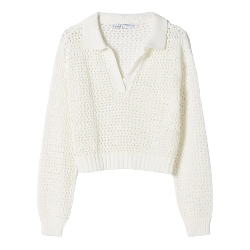 

Свитер Bershka Mesh Polo Collar, кремовый