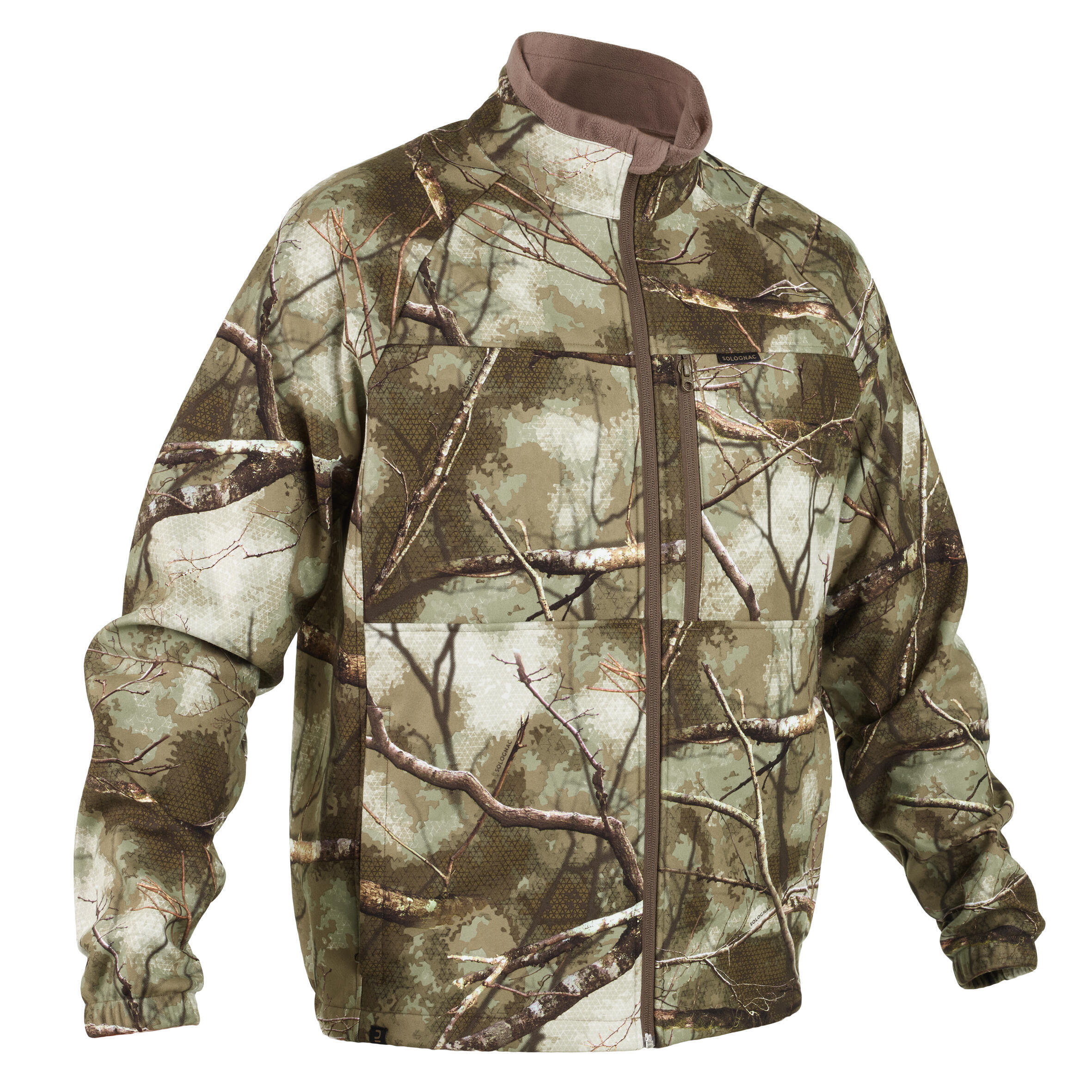 Охотничья флисовая куртка 300 TREEMETIC теплая, тихая, водоотталкивающая камуфляжная SOLOGNAC, камуфляж