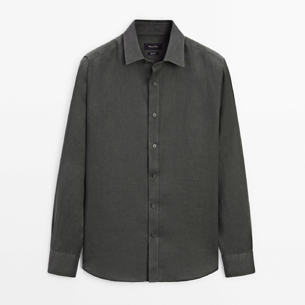 Рубашка Massimo Dutti Dyed Thread Regular Fit Linen, серый