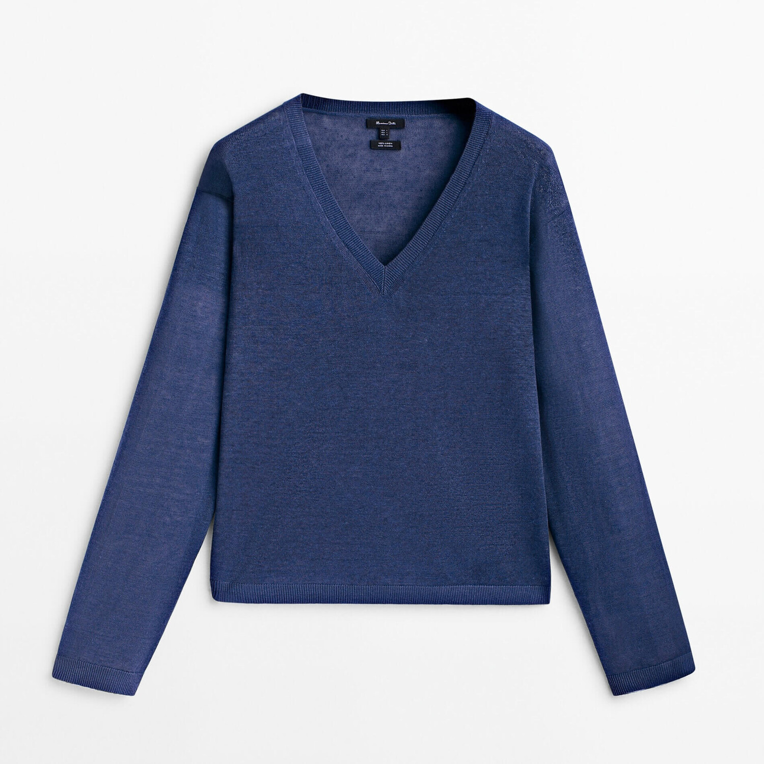

Пуловер Massimo Dutti Linen V-Neck, индиго