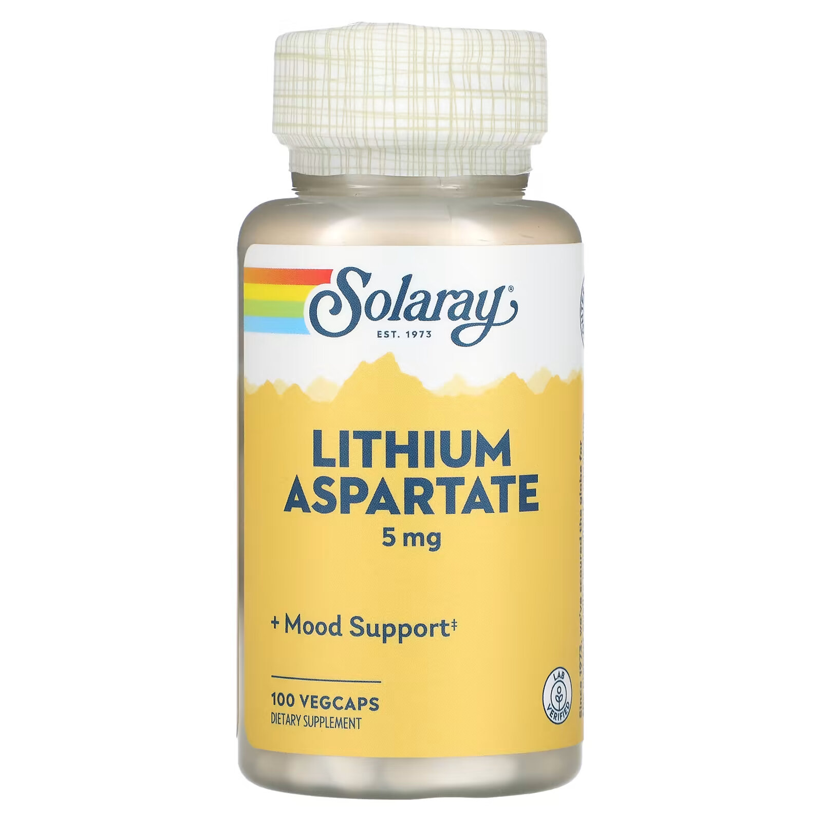 Solaray, аспартат лития, 5 мг, 100 вегетарианских капсул kal оротат лития 5 мг 120 капсул