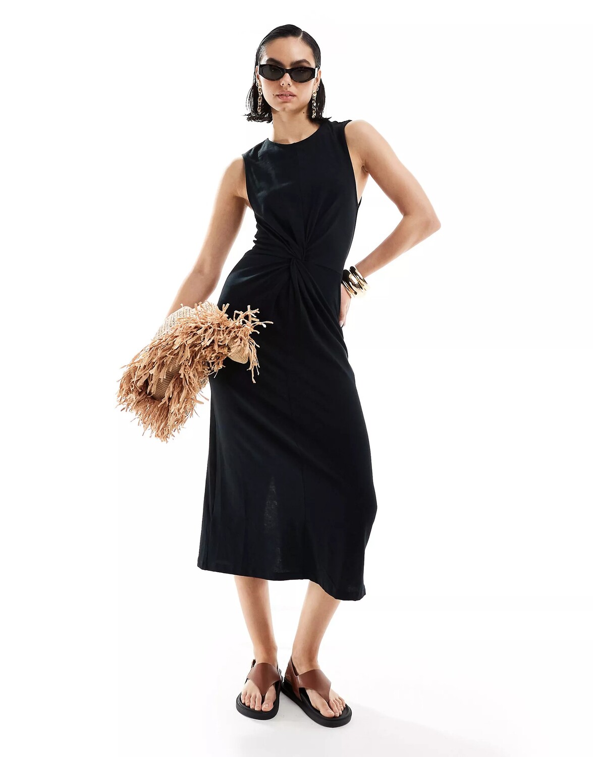 

Платье Mango Jersey Cinched Waist, черный