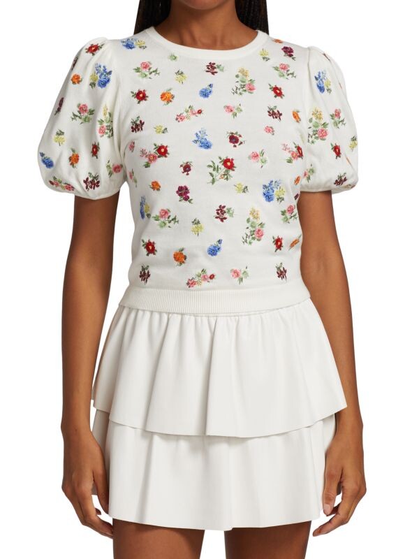 

Топ risa с пышными рукавами и вышивкой Alice + Olivia White multi