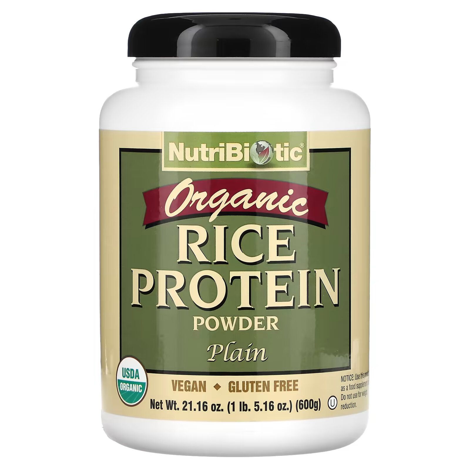 NutriBiotic, Сырой органический рисовый белок, 600 г natural factors сырой органический 100% растительный белок декадентский шоколад 1 2 фунта 550 г