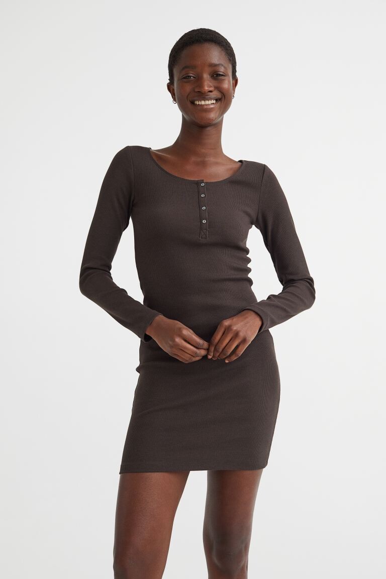 

Платье из джерси с пуговицами сверху H&M, темно коричневый