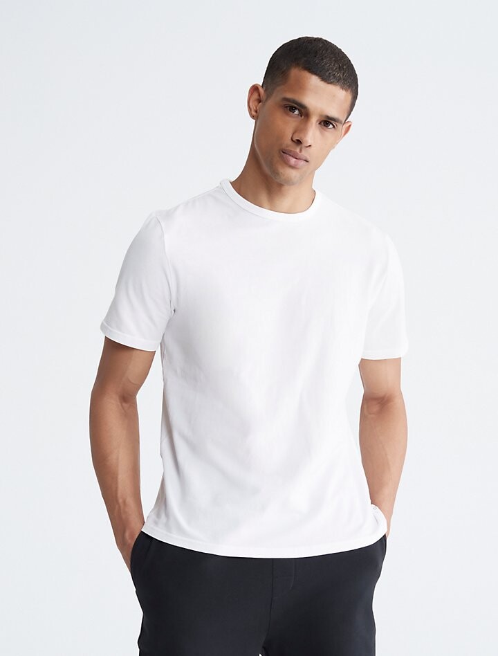 

Хлопковая эластичная футболка с круглым вырезом для отдыха Calvin Klein, белый