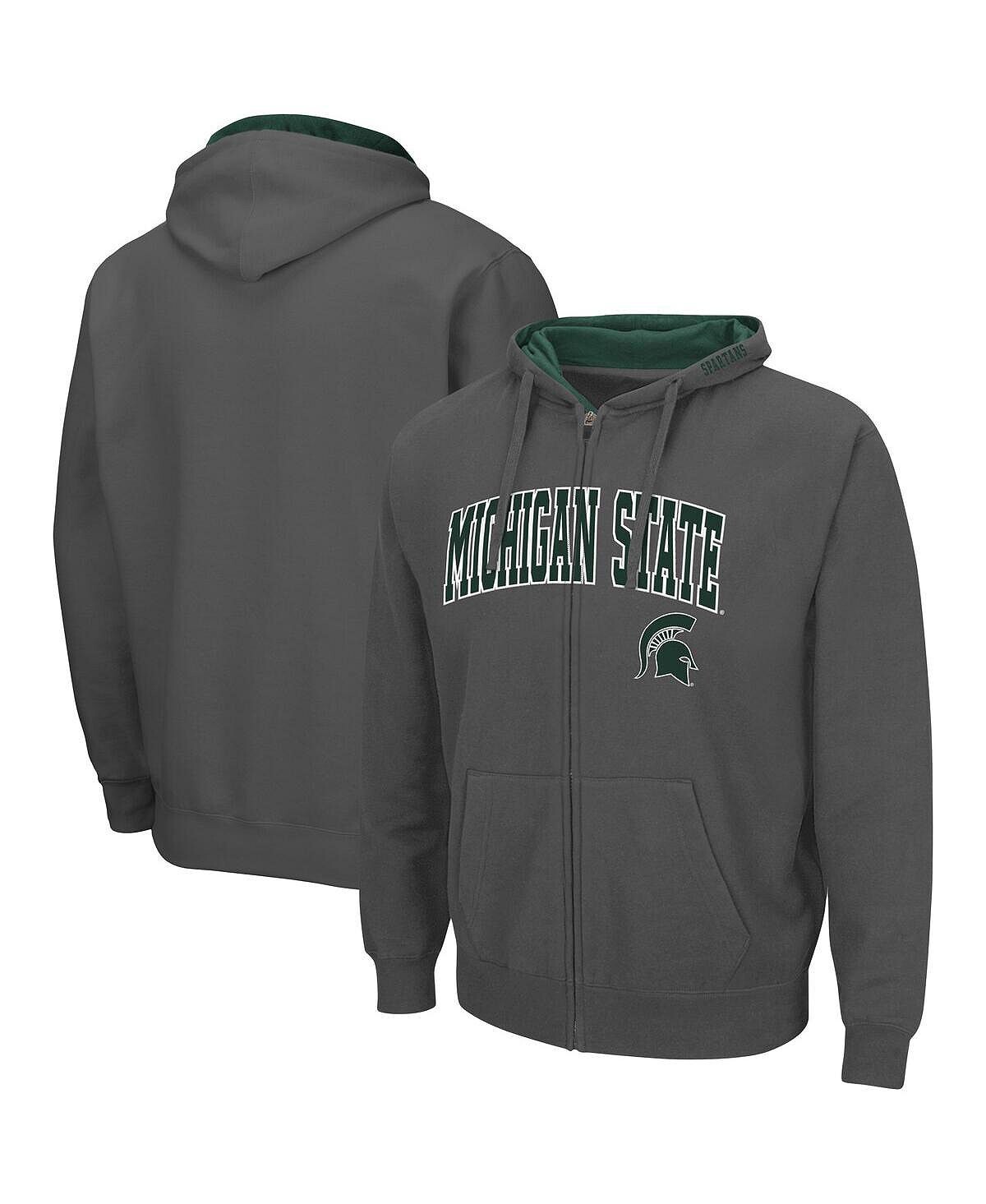 

Мужская темно-серая толстовка с капюшоном michigan state spartans arch & logo 3.0 с молнией во всю длину Colosseum, мульти