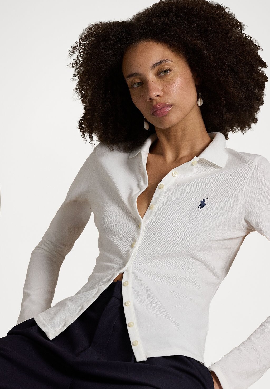 

Рубашка-блузка BUTTONED PLACKET LONG SLEEVE POLO SHIRT Ralph Lauren, белый