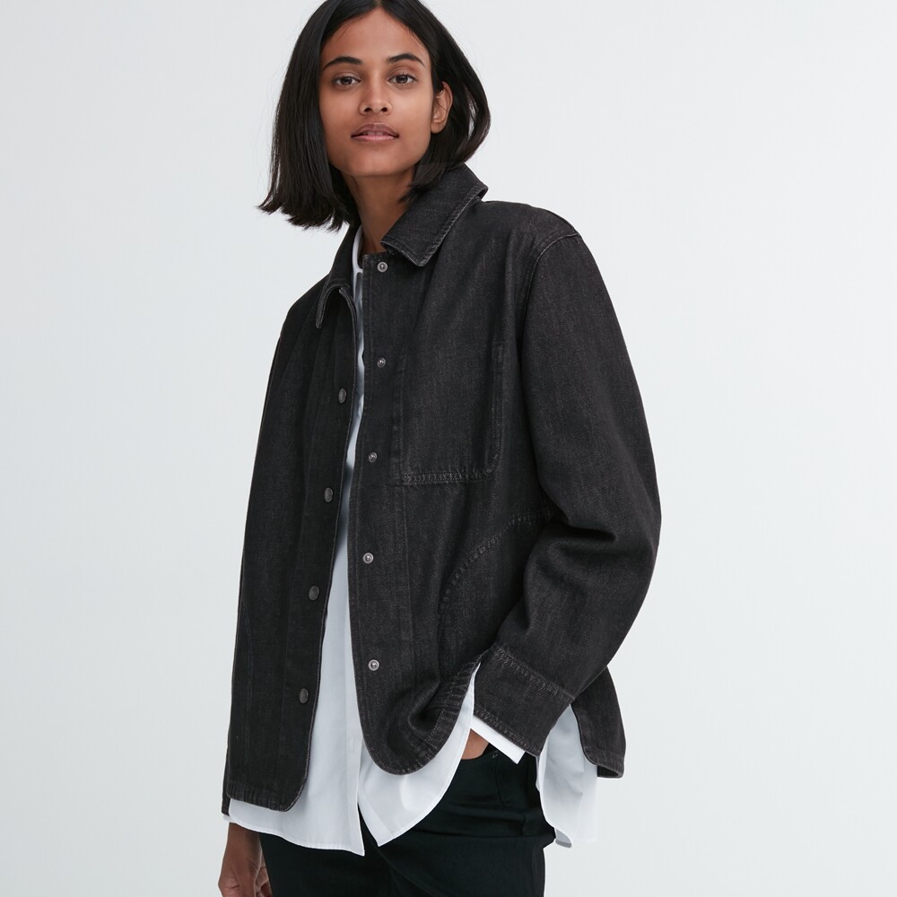 

Куртка Uniqlo джинсовая длинная в стиле ретро, черный