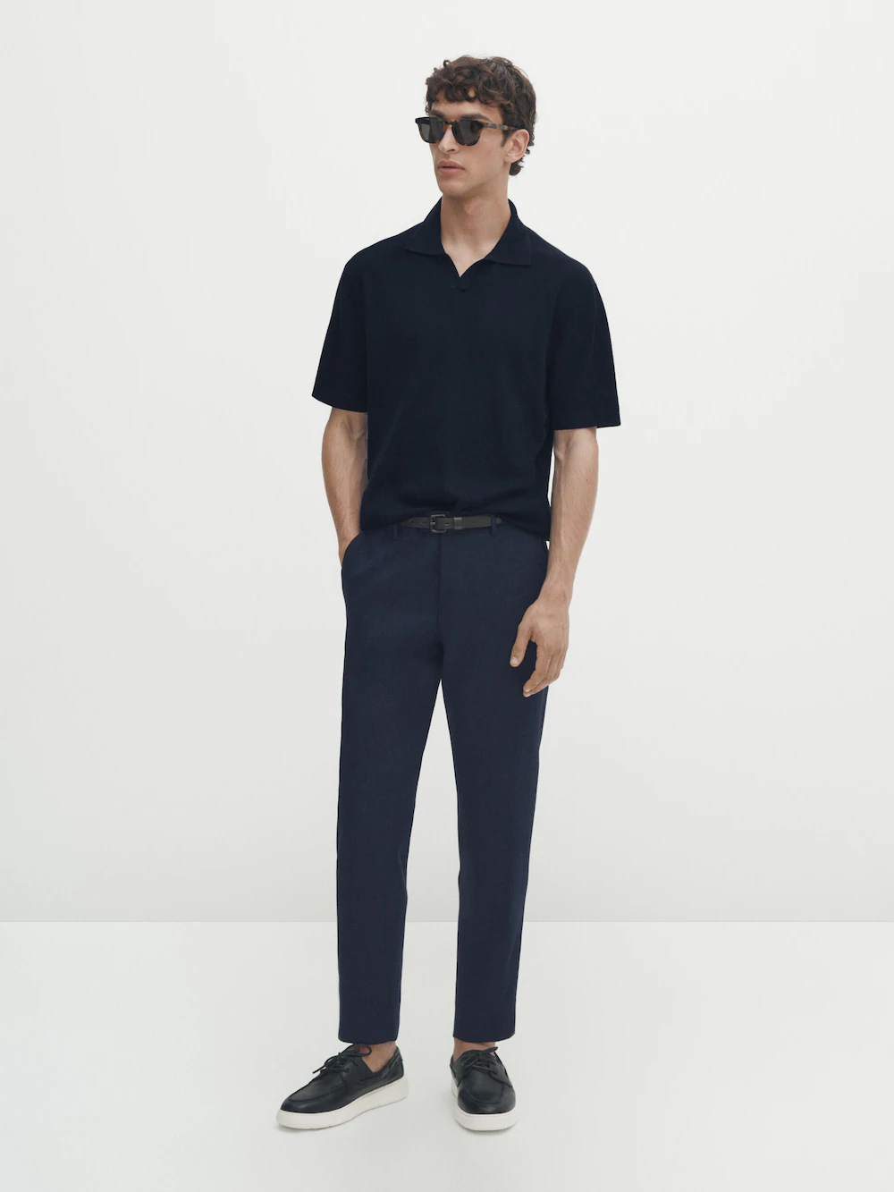 

Свитер поло из микротрикотажа с вертикальной текстурой Massimo Dutti, синий