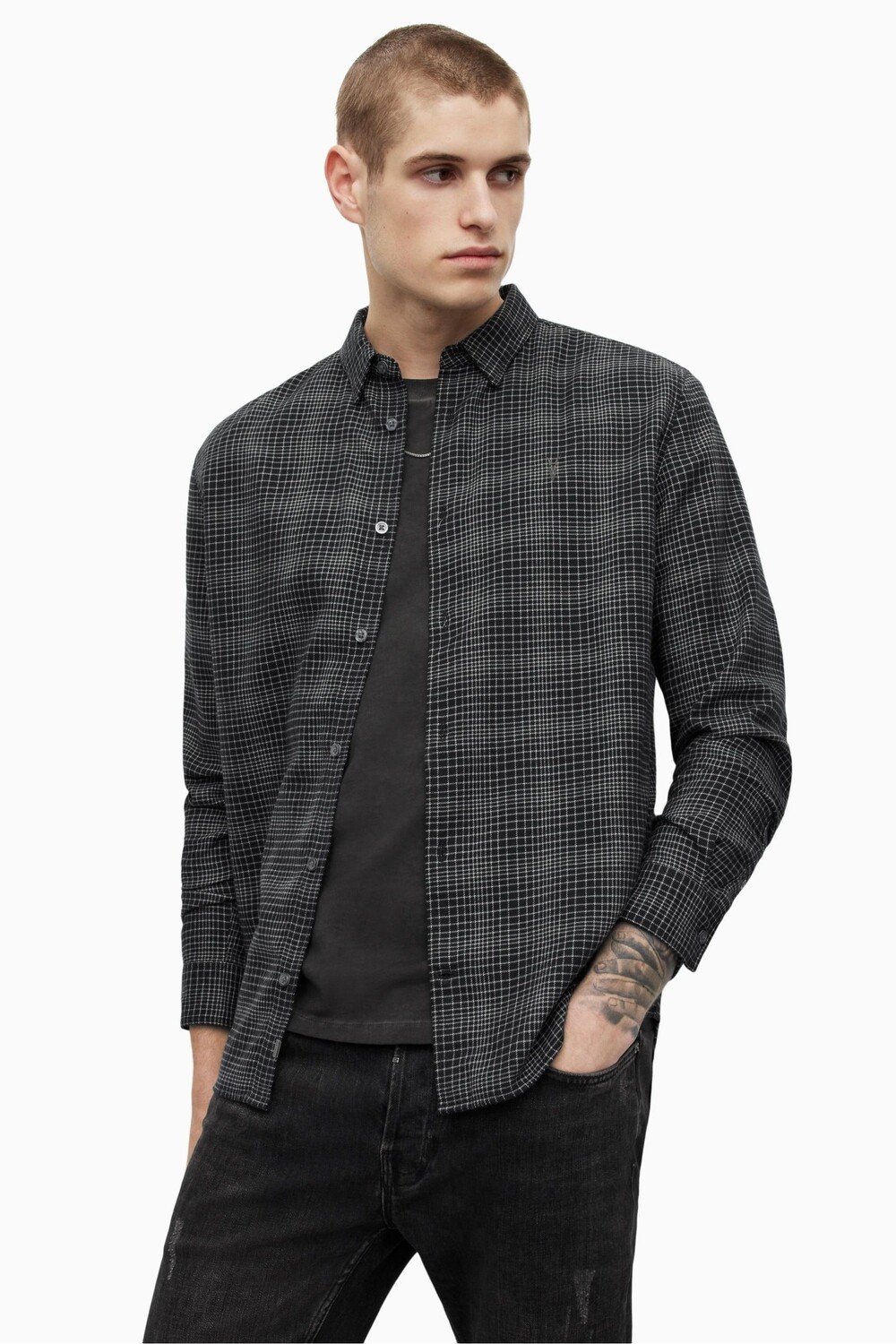 

AllSaints TUCKER черная рубашка с длинными рукавами All Saints, черный