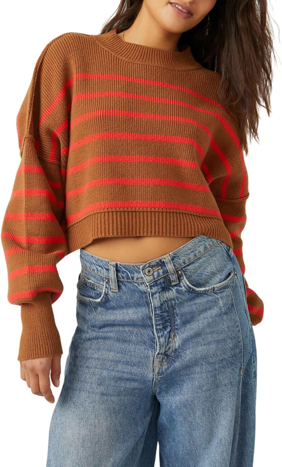 

Свитер Free People Stripe Easy Street Crop Pullover, цвет Sahara Combo