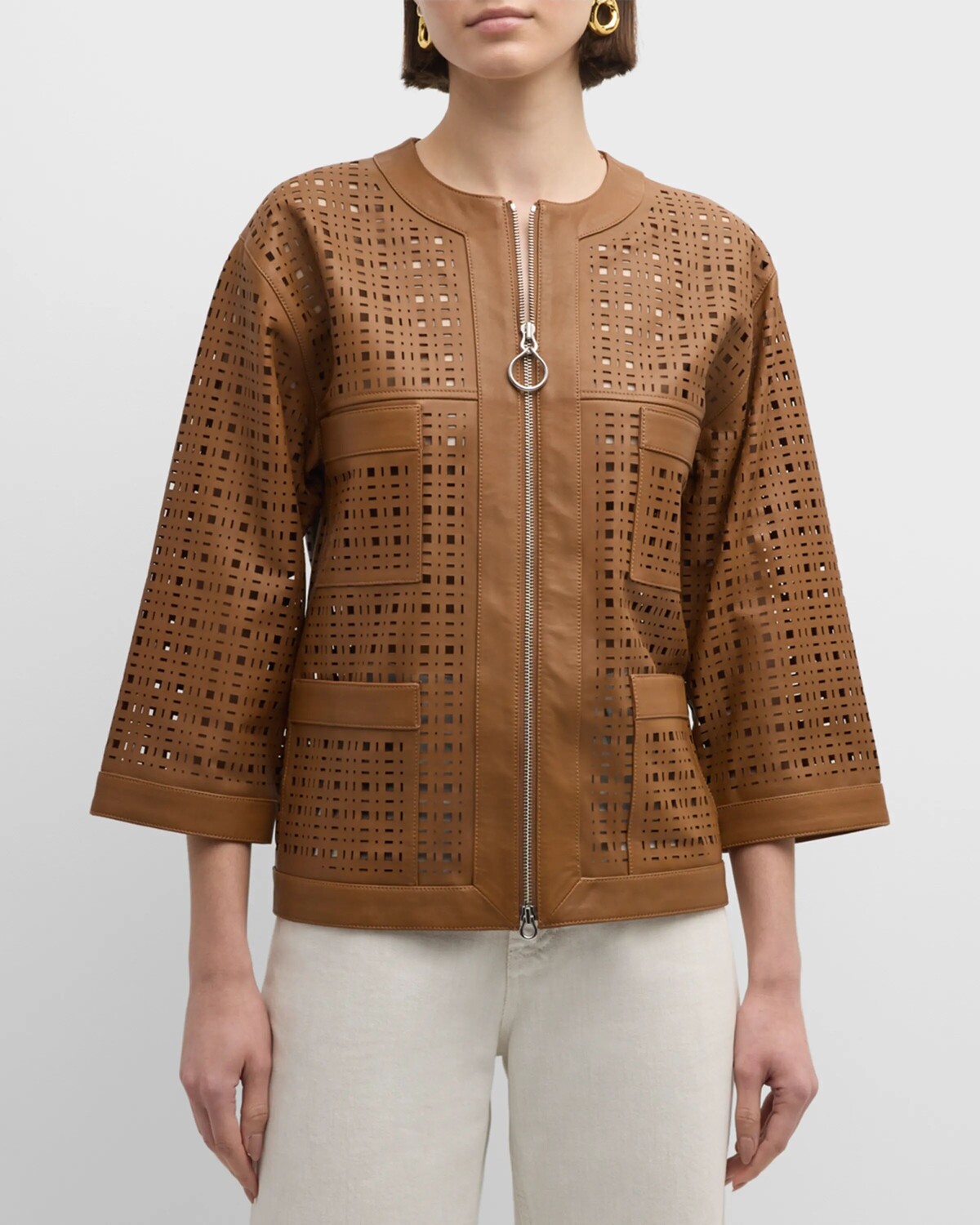 

Легкая куртка на молнии из кожи наппа Lasercut St. John, цвет Brown