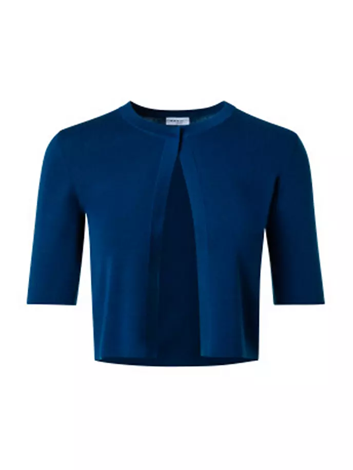 

Укороченный шерстяной кардиган с короткими рукавами Akris Punto, цвет medium blue denim