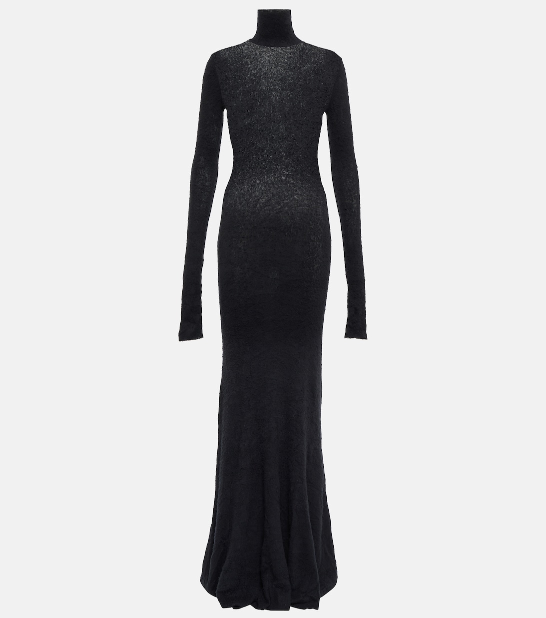 Платье макси из смесового хлопка с высоким воротником BALENCIAGA, черный