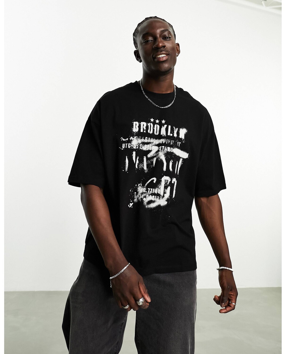 

Черная футболка оверсайз с принтом Brooklyn на груди ASOS DESIGN, Черный