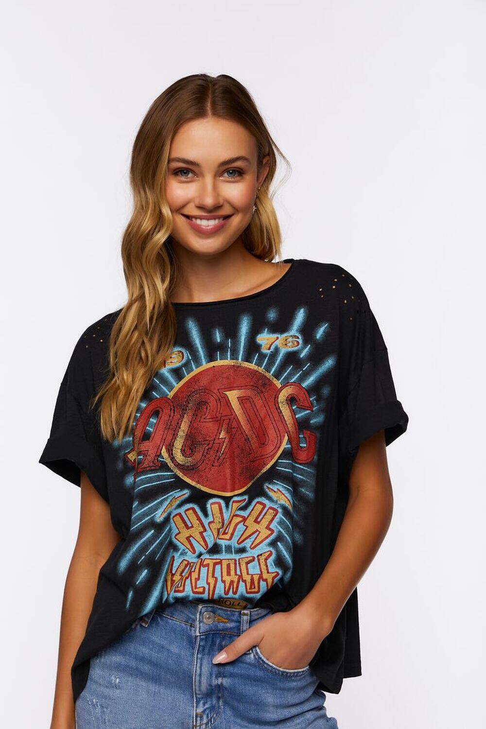 

Потертая футболка с графическим рисунком ACDC Forever 21, черный