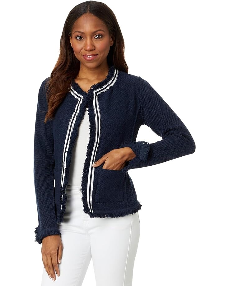 

Куртка NIC+ZOE Ribbon Trim Fringe Mix Knit, цвет Dark Indigo
