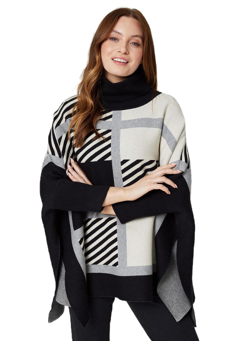 

Izabel London Черный вязаный топ с высоким воротником и цветными блоками