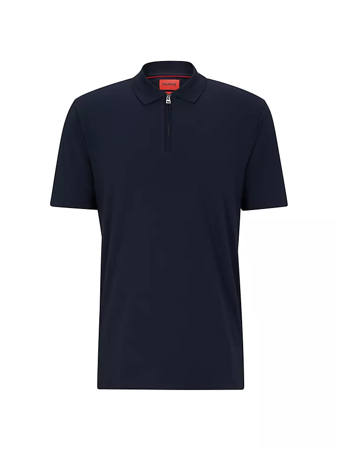 цена Рубашка-поло из хлопковой смеси с планкой на молнии Hugo, синий