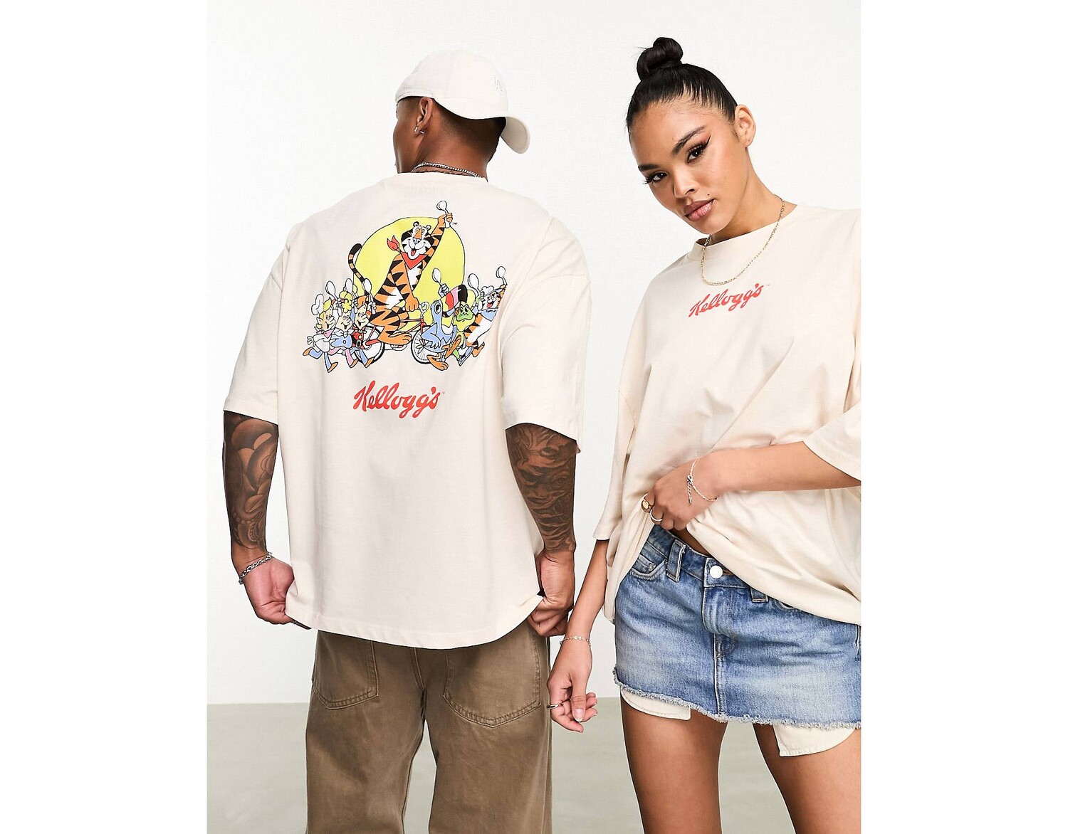 

Бежевая футболка оверсайз унисекс с принтом Kelloggs breakfast ASOS DESIGN