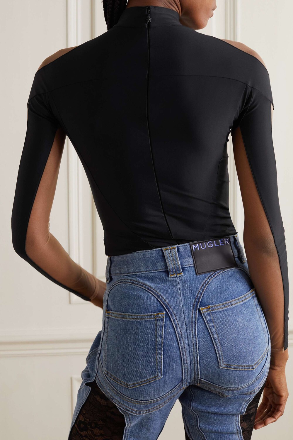 

MUGLER Боди Illusion из эластичного джерси и тюля, черный