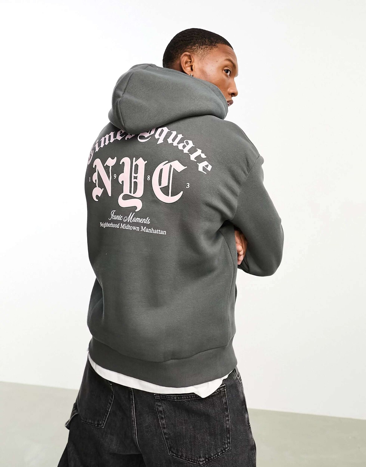 

Угольное худи с принтом Bershka NYC