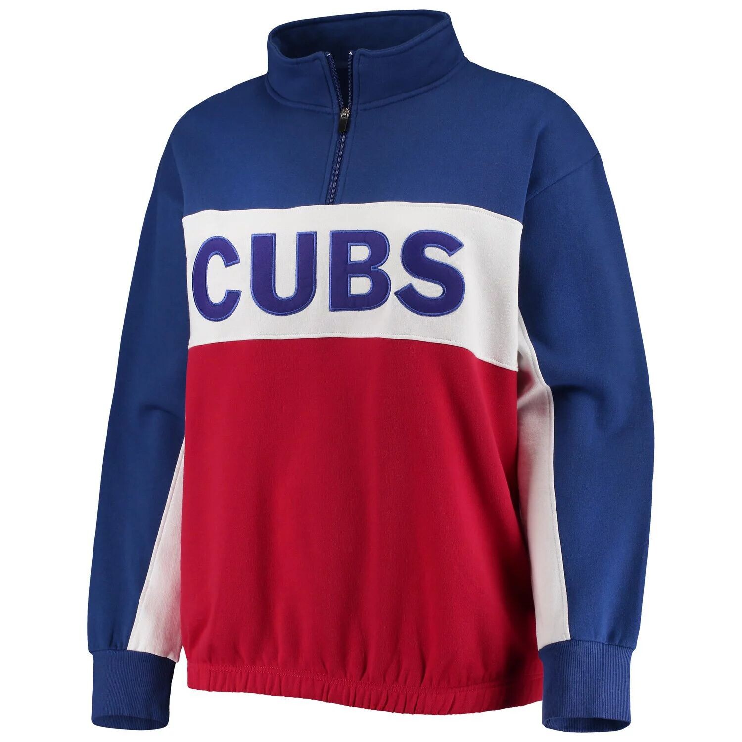 

Женский свитшот Fanatics с логотипом Royal/Red Chicago Cubs размера плюс с цветными блоками и молнией четверть четверти Fanatics